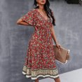 thumbnail image 4 of JINMGG 2026 Summer Dresses under $10.00 Fashion Women's V-neck Casual Printed Belt Long-style Short Sleeve Loose Dress, 4 of 9
