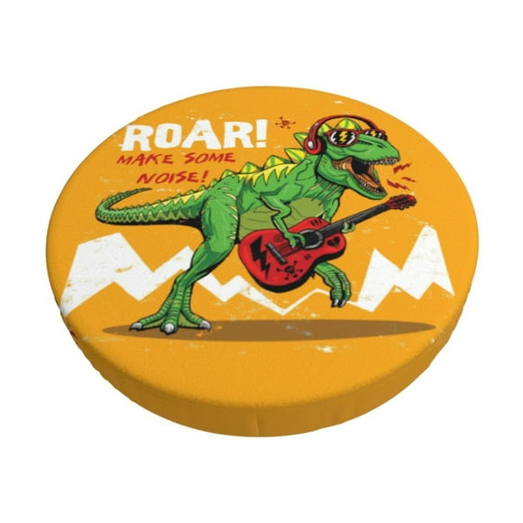 Disketp Cool Dinosaur Playing Guitar Funda Redonda para Taburete, Funda de Cojín para Silla de Bar Suave y Elástica-14 inch