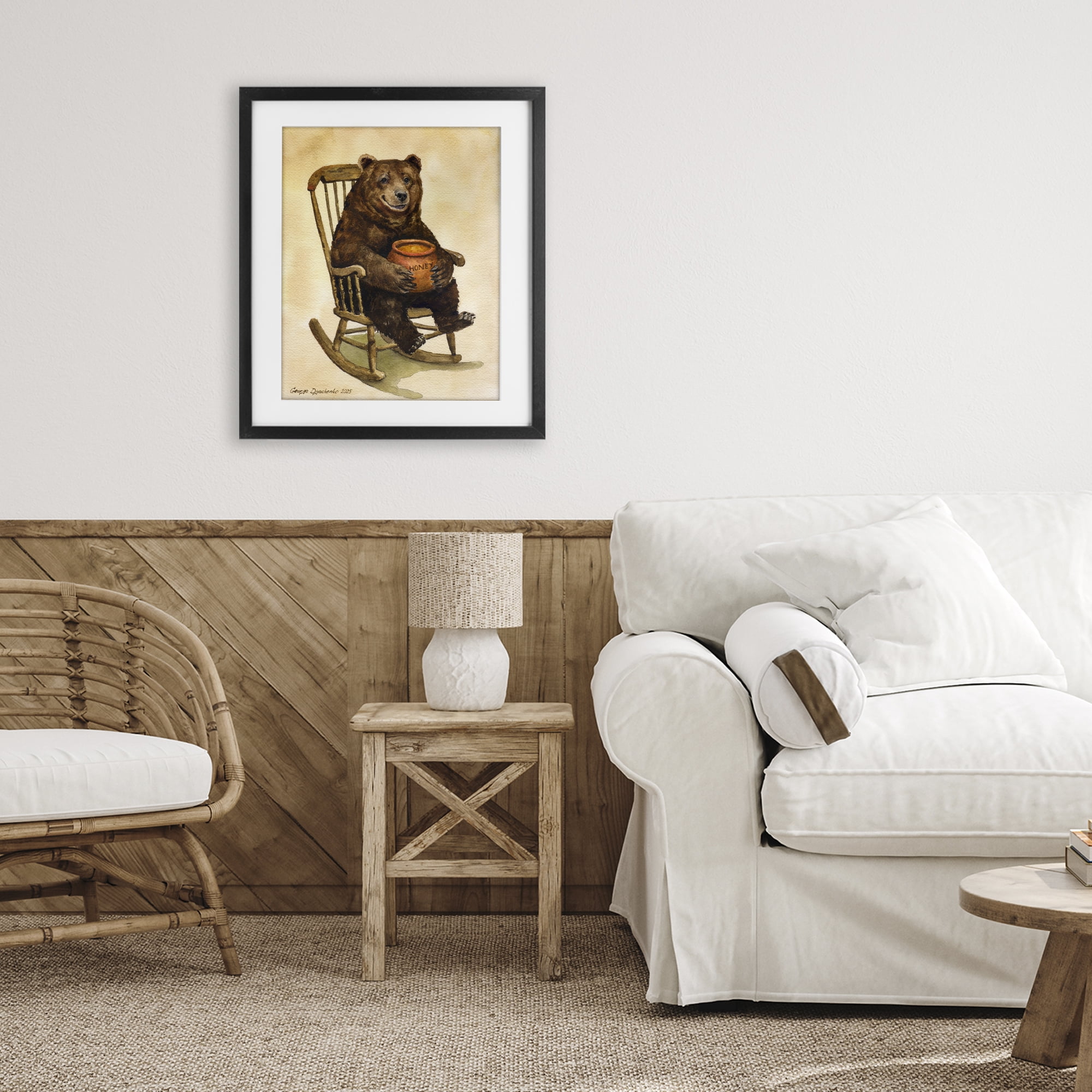 Stupell Industries Happy Bear & Pot of Honey Black Framed Print Under Glass, design by George Dyachenko