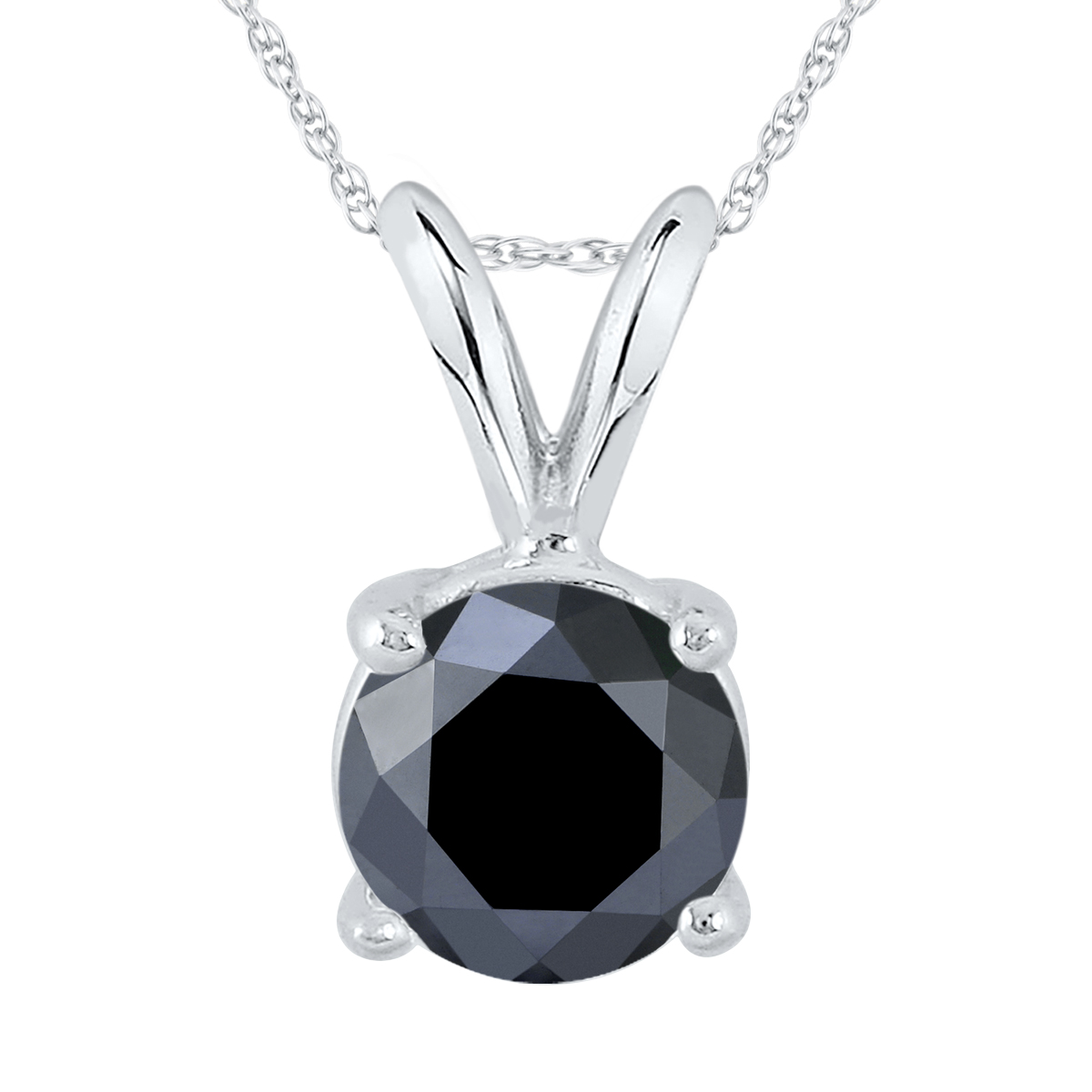 Szul Jewelry 1 1/2 Carat Round Black Diamond Solitaire Pendant in 14K