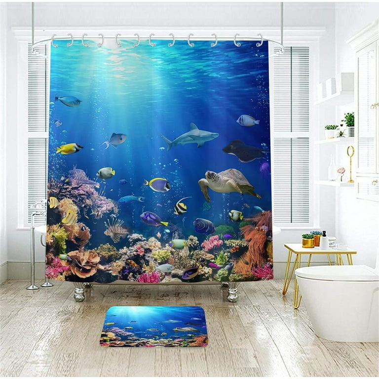 Tropical Ocean Fish Shower Curtain, Summer Under The Sea Tropical