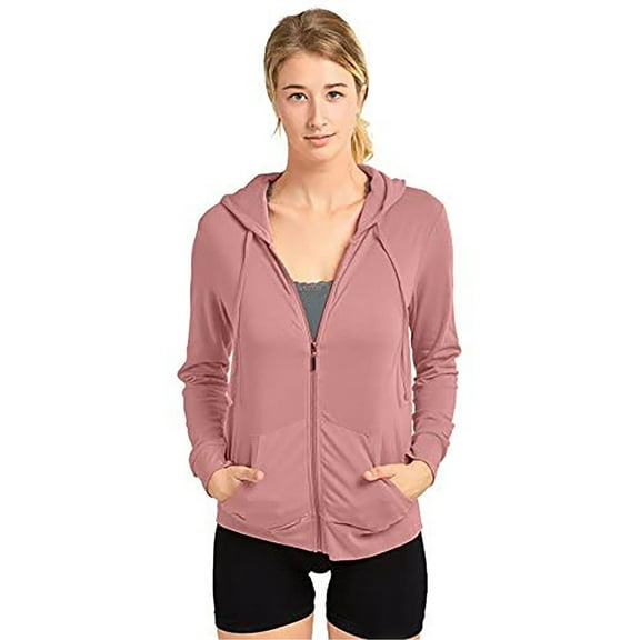 Sofra Womens Zip Up Hoodie Soft Cotton Jacket Sportswear, Rose, Size: Small