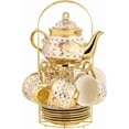 thumbnail image 2 of 20 Pieces Porcelain Tea Set With Metal Holder, European Ceramic tea set for adults,Flower Tea Set,Tea Set For Women With Flower Painting, 2 of 7