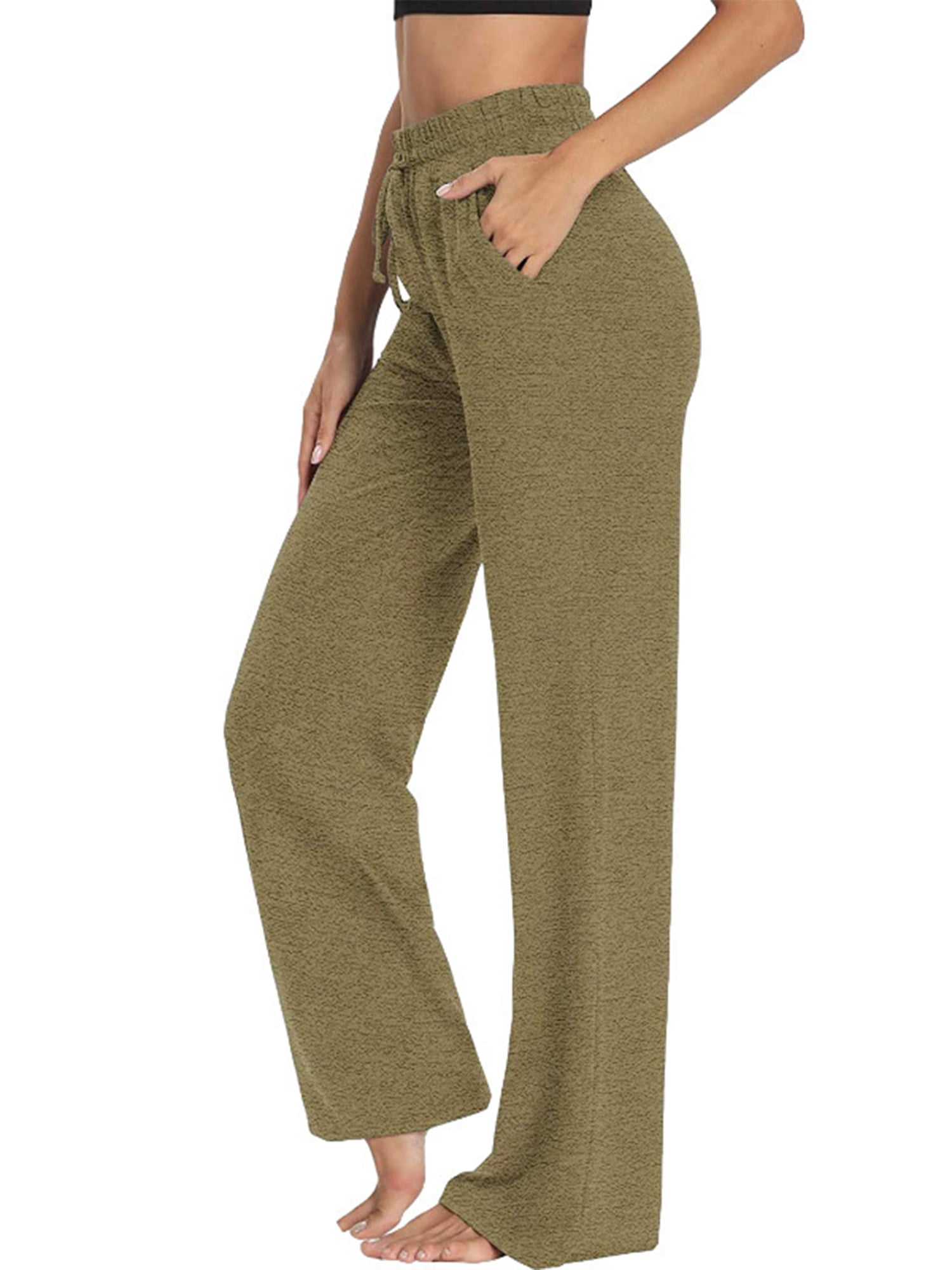 Womens Sport Yoga Lounge Indoor Pajama Pocketed Walking Cropped Pants,Casual Loose Wide Leg Pants Homewear Comfy Pants 