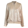 thumbnail image 4 of (One) Women's Metal Bomber Jacket Lightweight Zipper Long Sleeve Fashion Jacket, 4 of 6