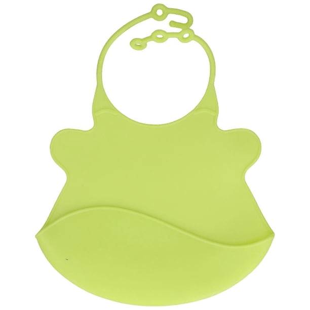 Silicone Childrens Bib Cartoon Baby Silicone Feeding Bib Toddler Feeding Supplies with 3D Saliva PocketSmall Yellow Green