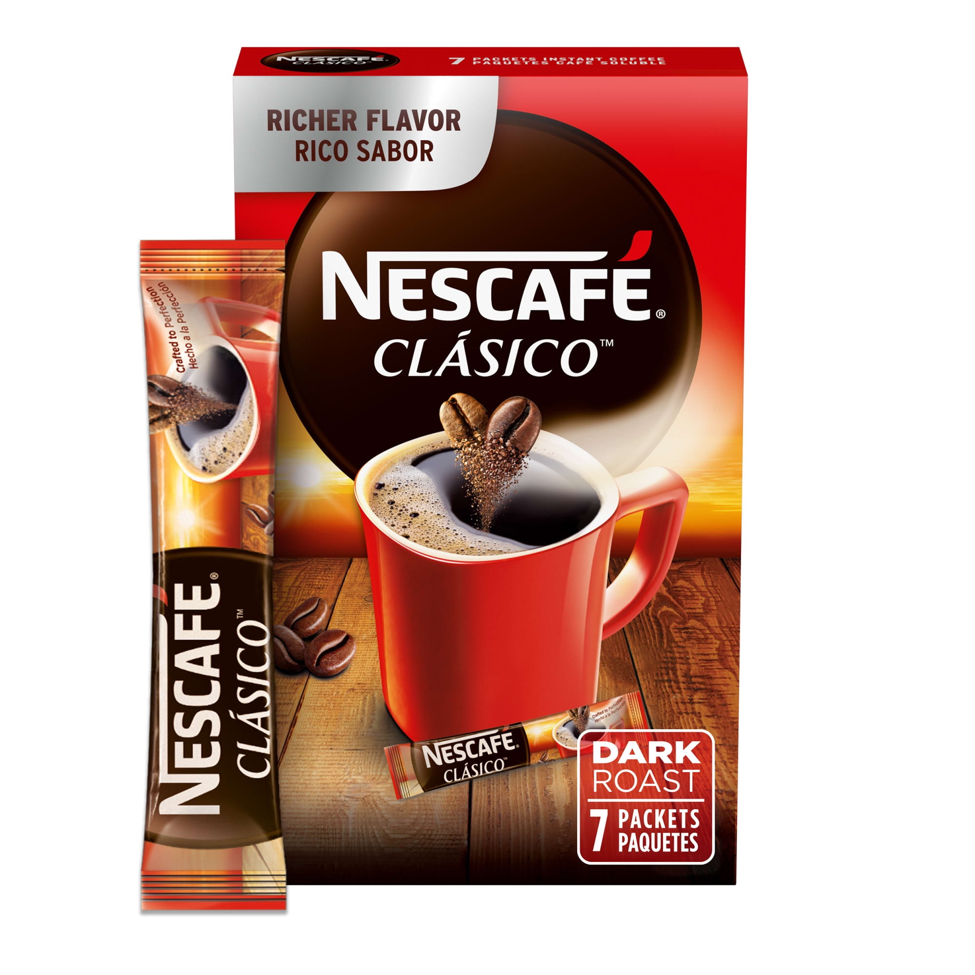 NESCAFÉ CLÁSICO, Instant Coffee Packets, Dark Roast, 1 Box (7 Packets)