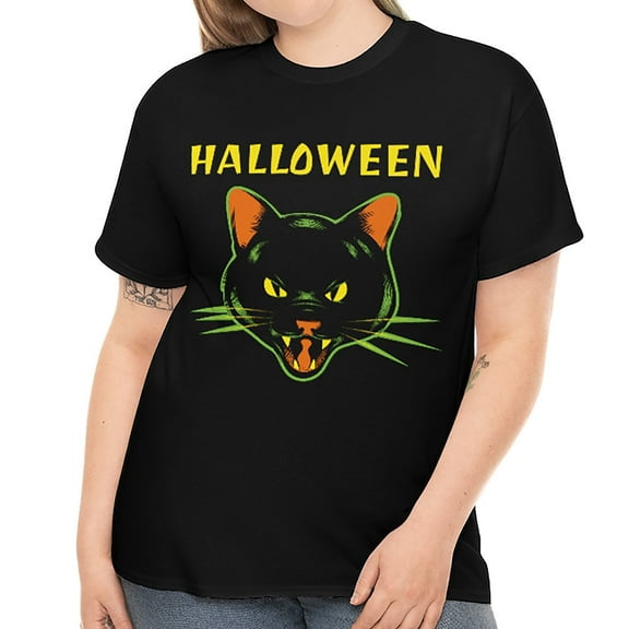 Black Cat Womens Halloween Shirts for Plus Size Women Black Cat Shirt Plus Size Halloween Costumes for Women
