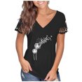 thumbnail image 2 of Women's Summer Lace Short Sleeve V Neck Tops Shirt Loose Casual Tee Blouse Trendy Print Basic Tunic Tops for Women, 2 of 6