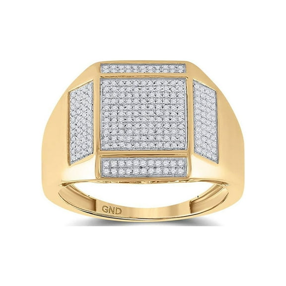 10kt Yellow Gold Mens Round Diamond Square Ring 3/8 Cttw