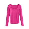 thumbnail image 4 of Pxiakgy Hot Sale!! Women's Scoop Neck Casual Ribbed T Shirt Long Sleeve Stretch Slim Fitted Basic Shirts Womens Neck Casual Ribbed T Shirt Long Sleeve Stretch Slim Basic Shirts Hot Pink Xl, 4 of 4