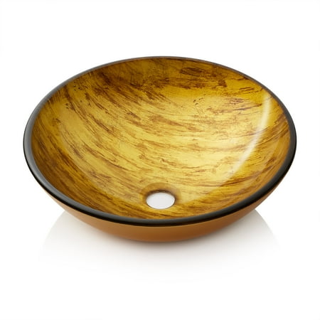 Modern Vanity Sinks Miligore Modern Glass Vessel Sink - Above Counter Bathroom Vanity Basin Bowl - Round Gold ()