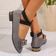 thumbnail image 6 of HomeDM Womens Low Block Mary Jane Shoes Closed Pointy Toe Elastic Ankle Strap Dressy Comfortable Dress Shoes, Gray Size 9.5, 6 of 9