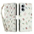 thumbnail image 2 of Wallet Case for iPhone 16 , PU Leather Phone Cover Kickstand RFID Blocking Flip Case Card Slots Wrist Strap Relief Engraved Pattern Magnetic Folio Wallet With Stylus Pen , Pink Flower, 2 of 9