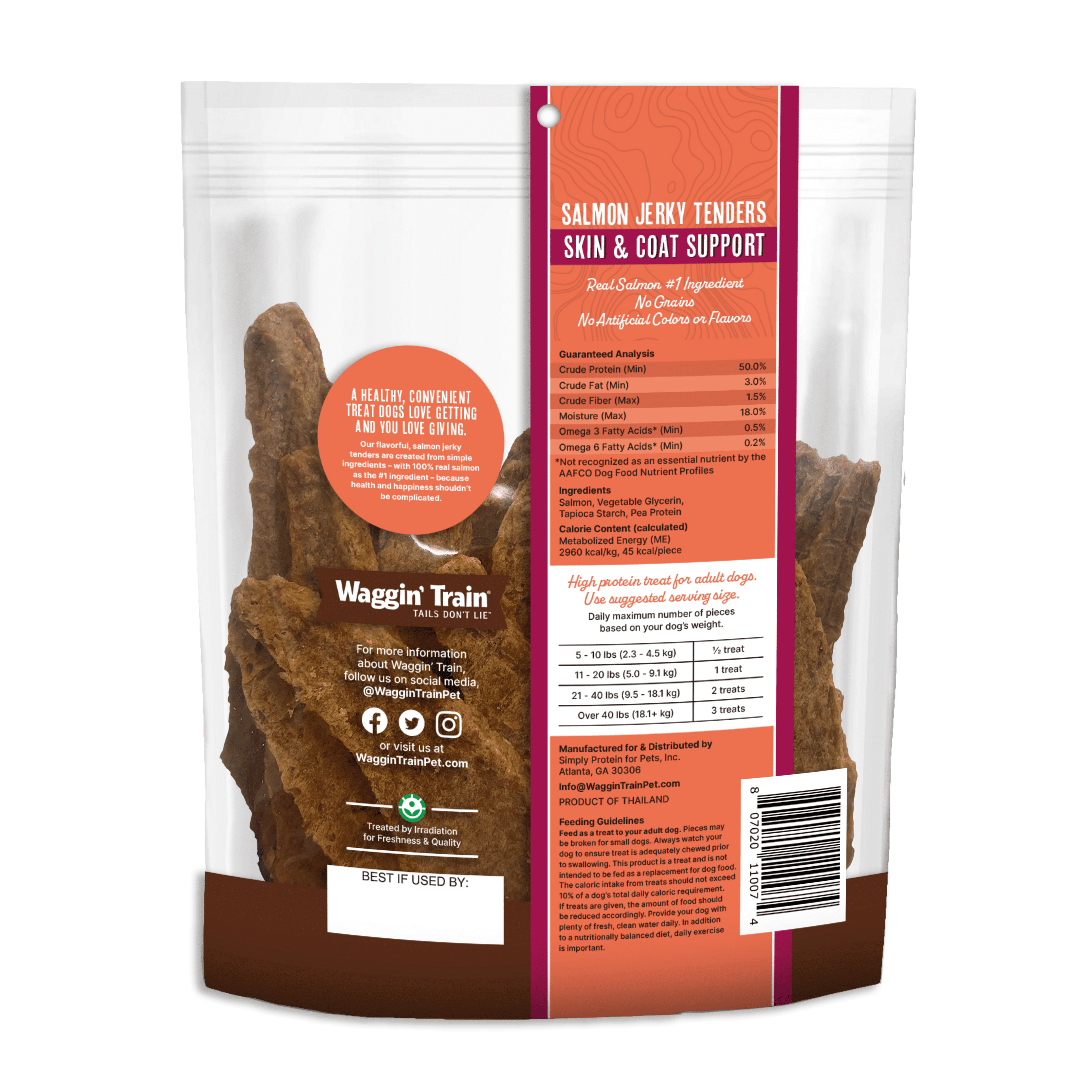 (6 pack) Waggin' Train Salmon Jerky for Skin & Coat Support , Dog Treats, 12oz Pouch