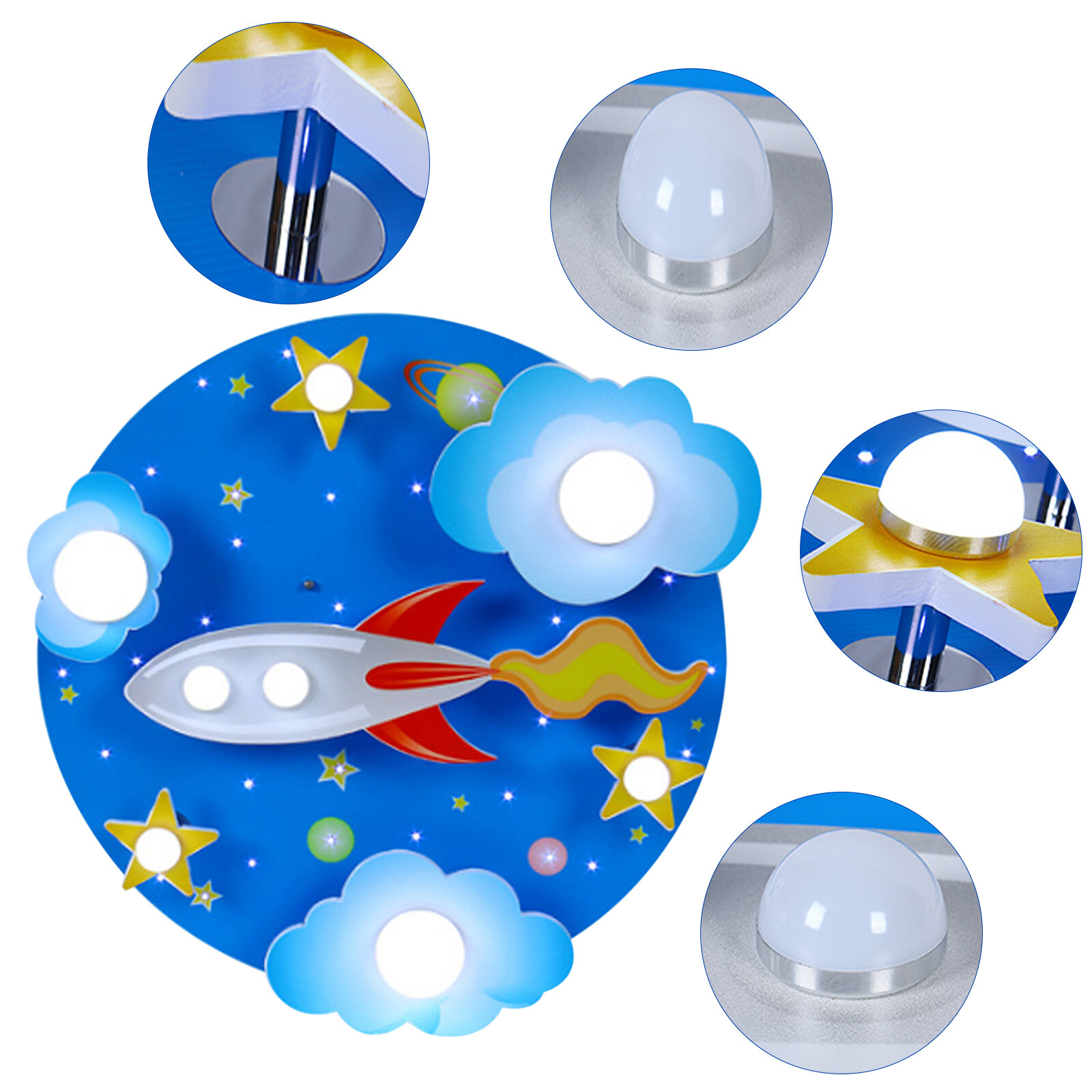 Modern Cartoon Adjustable Light Blue Star Rocket LED Ceiling Light Flush Mount Bedroom Room Lamp Fixture