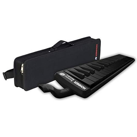 Hohner SuperForce 37 Key Melodica with Beautiful All-Black Design Included Case and Black Flexible Hose in Black