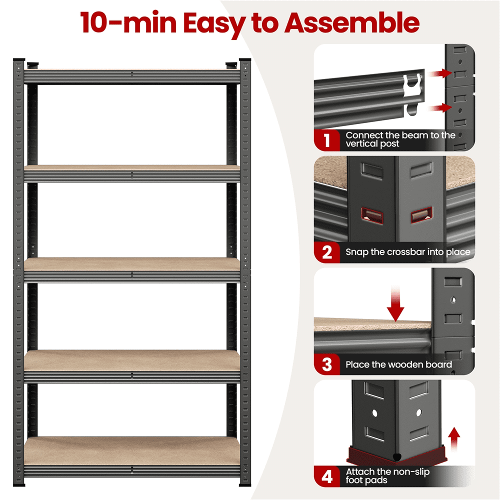 Alden Design 5-Shelf Boltless & Adjustable Steel Storage Shelf Unit, Dark Gray