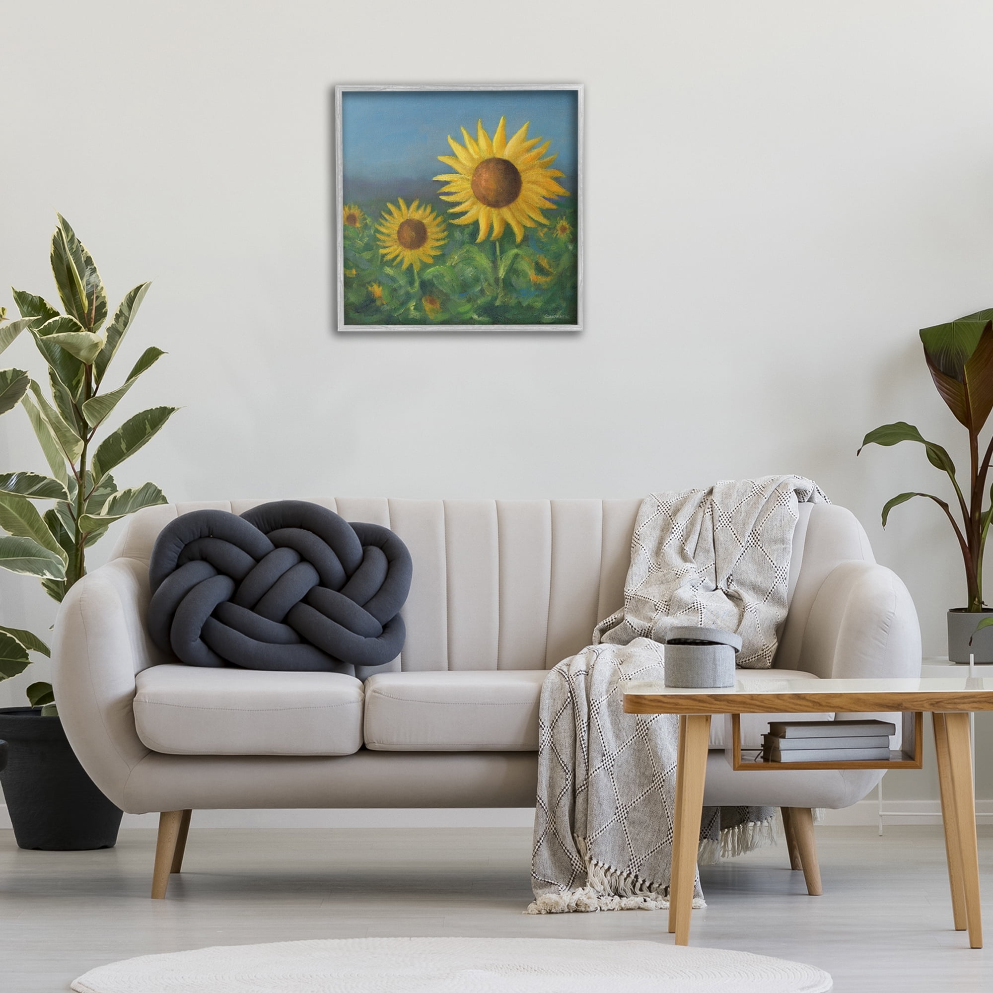Stupell Industries Blooming Sunflower Meadow Botanical & Floral Painting Gray Framed Art Print Wall Art, 24 x 24