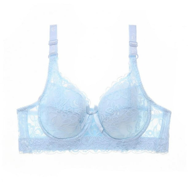POINTERTECK Sexy Women's Lace Unlined Underwire Push Up Bra Solid Color，Light  Blue#02 