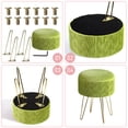 thumbnail image 7 of Velvet Round Storage Ottoman, Modern Foot Stool Vanity Stool with Metal Legs & Tray Top Coffee Table, Ottoman with Storage for Living Room Bedroom (Matcha), 7 of 7