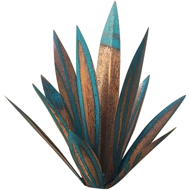 Juego de 2 esculturas rústicas, adorno de agave de metal pintado a mano, decoración de jardín, escultura, césped, para estacas de jardín, figuras de jardín, patio al aire libre.