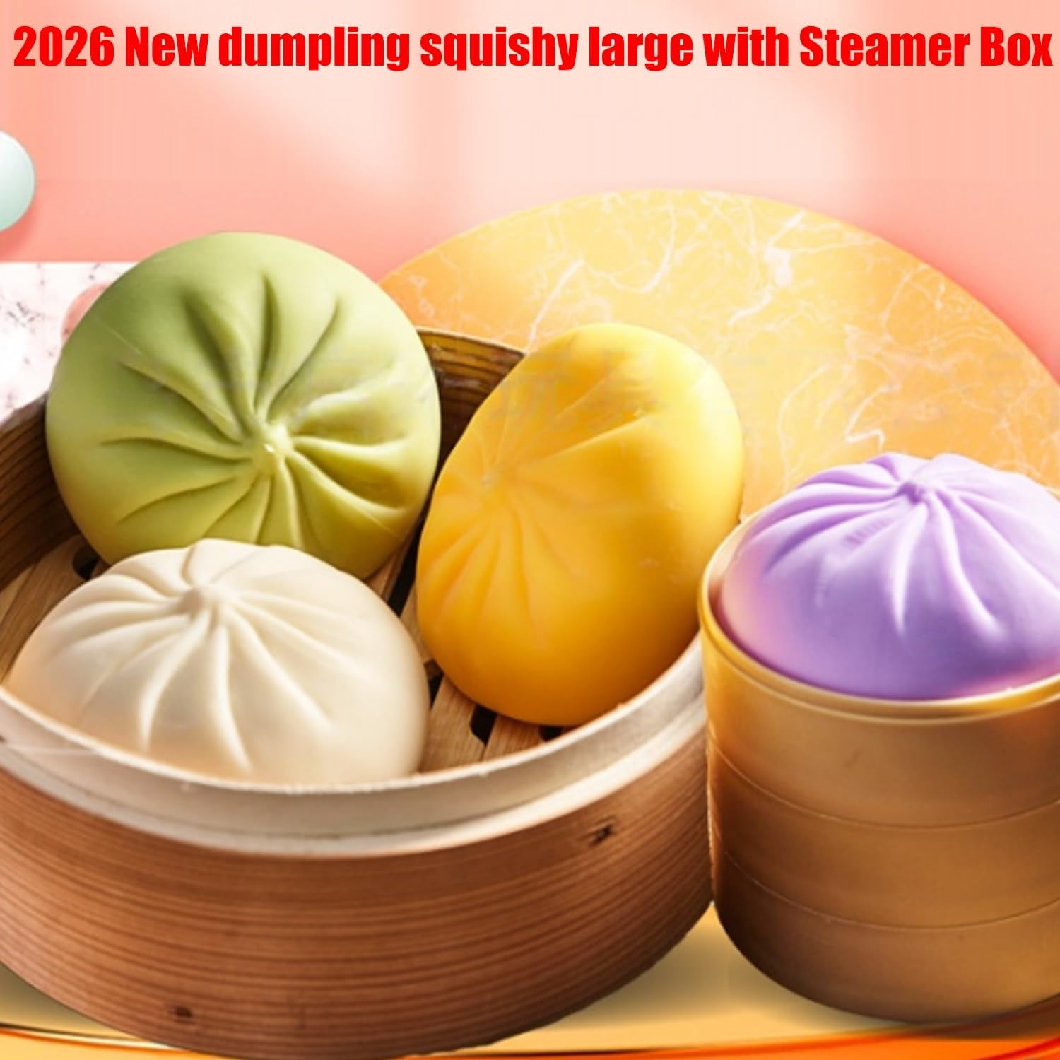 2026 New Dumpling Squishy Large with Steamer Box,Super Soft Giant Squishy Dumpling,Jumbo Dumplings Squishys,Large Stress Relief Squishys Dumplings for Everyone Anxiety Relief