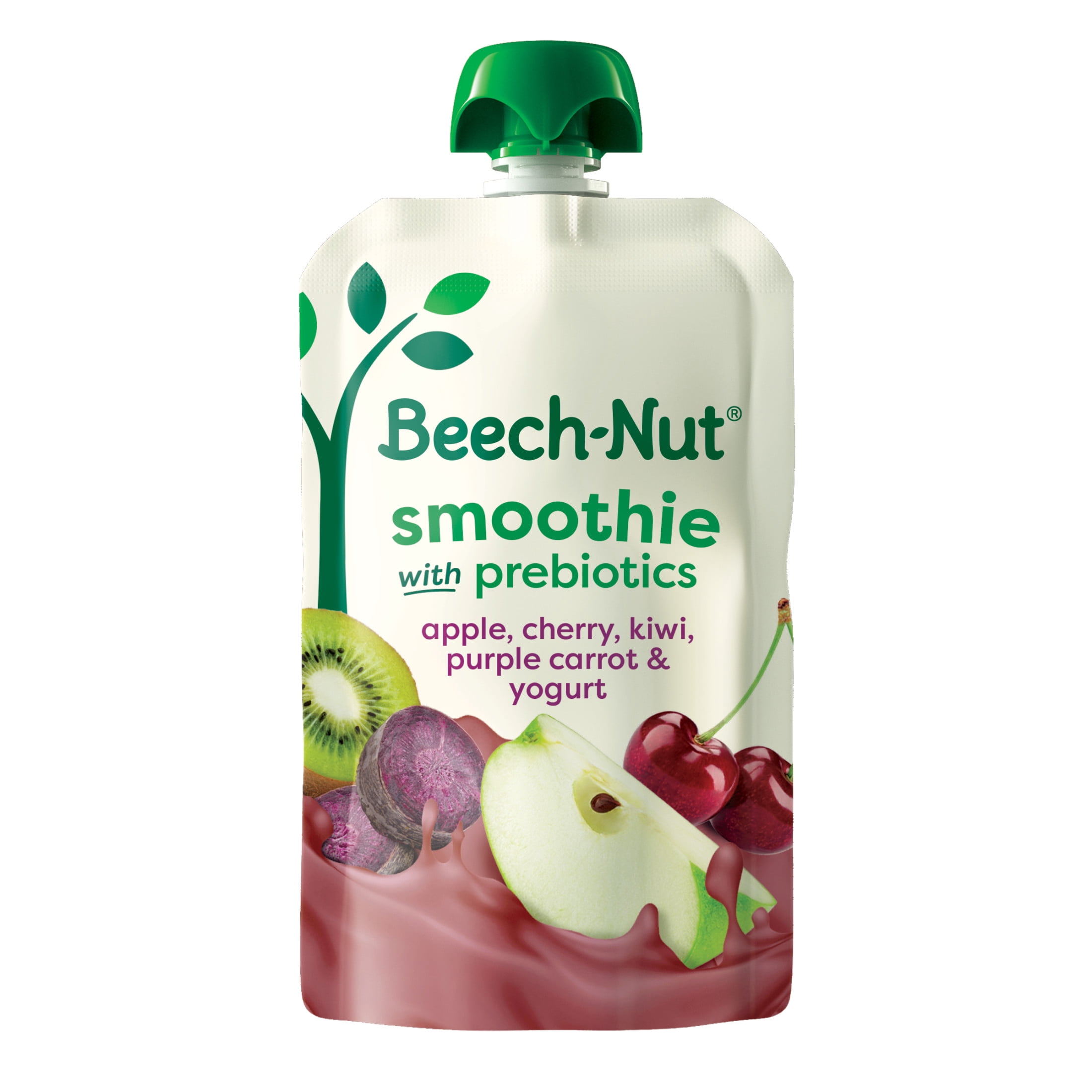 (6 pack) Beech-Nut Smoothie + Prebiotics for Toddlers, Apple Cherry Prpl Carrot Yogurt, 3.5oz Pouch