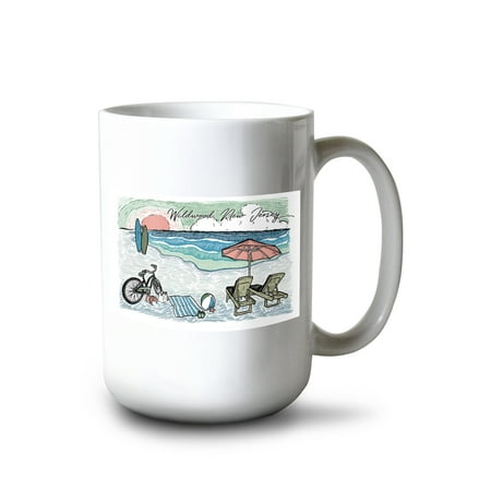 

Lantern Press 15 fl oz Ceramic Mug Wildwood New Jersey Lifeguard Stand on Shore Dishwasher & Microwave Safe
