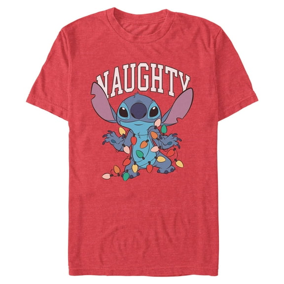Mens Lilo & Stitch Naughty Christmas Lights Tangle Stitch T Shirt