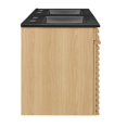 thumbnail image 3 of Wall Mount Double Sink Vanity Cabinet, Brown Oak Black, Wood, Mid Century Hotel Bedroom Bathroom, Modern Contemporary HB34081, 3 of 11
