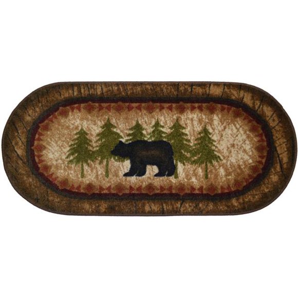 20 x 44 in. Oval Cozy Cabin Birch Bear Printed Nylon Kitchen Mat & Rug