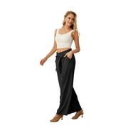 JWD Women's Wide Leg Pants with Pockets High Waist Adjustable Knot Loose Casual Trousers Business Work Casual Pants Black Large
