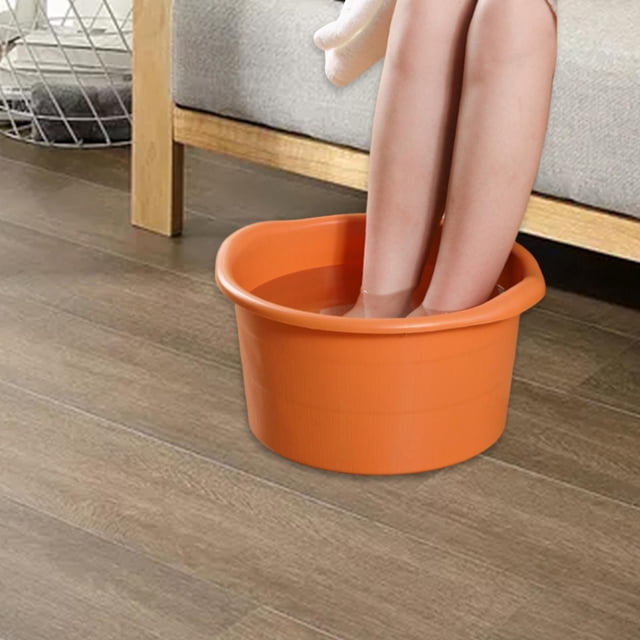 Bañera para Remojo de Pies Pie SPA Lavabo Cubo .5 Pulgadas Portátil Construido con Puntos Convexos Redondo Resistente para Remojar Pies, Uñas Naranja