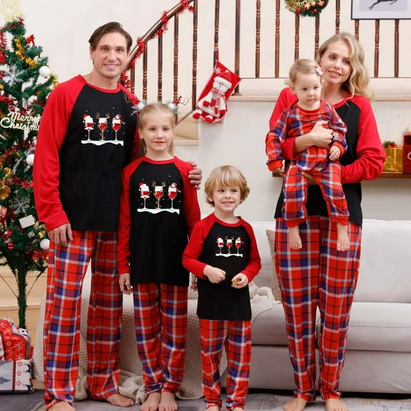 AGWOLF Matching Family Christmas Pajamas Christmas Pjs Family Matching Set Long Sleeve Tops with Buffalo Pants Family Matching Christmas Pajamas Xmas Sleepwear