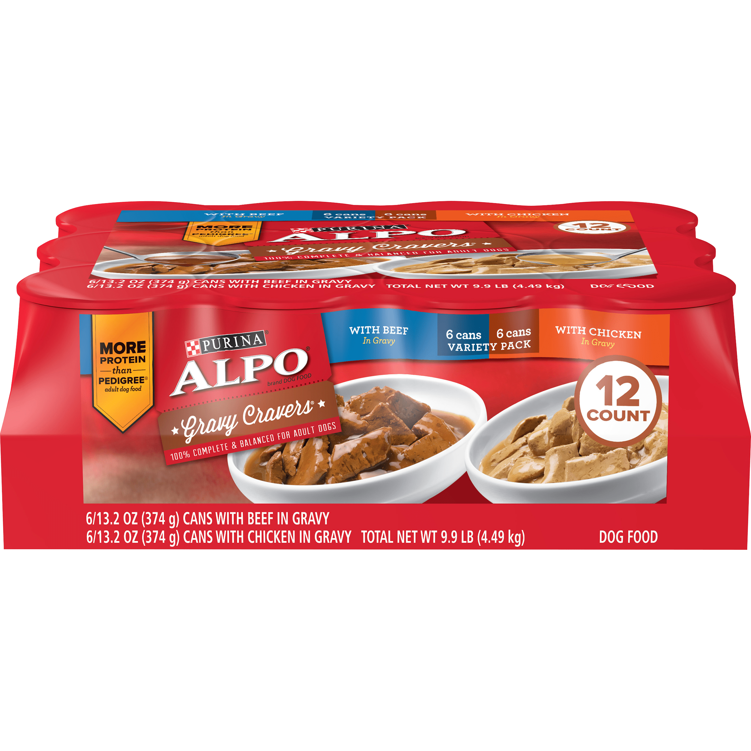 (12 Pack) Purina ALPO Gravy Wet Dog Food Variety Pack, Gravy Cravers With Beef & With Chicken