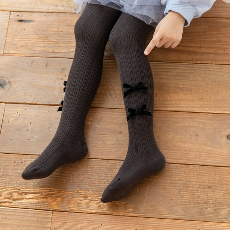 Lovskoo 2024 2 7 Years Toddler Girls Cute Bow Cable Knit Uniform School Tights Comfortable Warm Fleece Lined Pantyhose Leggings Stocking Brown