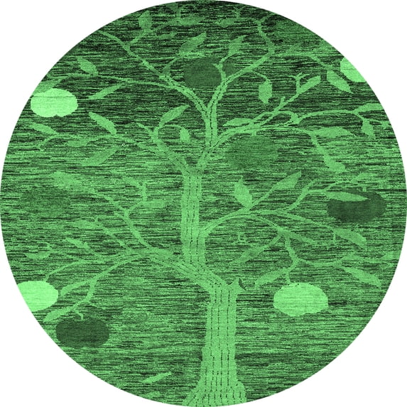 Ahgly Company Indoor Round Abstract Emerald Green Modern Area Rugs, 3' Round