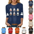 thumbnail image 2 of Jkety Womens Fall Shirts Halloween V Neck 3/4 Length Sleeve Pumpkin T-Shirts Thanksgiving Graphic Tee Tops Summer Tops(Navy,L), 2 of 6