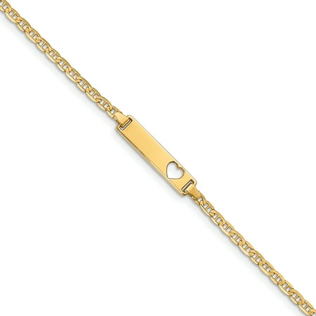 14k Yellow Gold Engravable 7in Anchor Link ID Cut-out Heart Bracelet (Plate:0.85 x 0.2in)