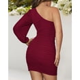 thumbnail image 2 of Women One Shoulder Ruched Bodycon Mini Dress Puff Long Sleeve 2023 Spring Summer Club Party Cocktail Short Dresses, 2 of 6