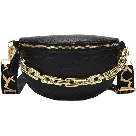 FrostHike Thick Chain Women's Plaid leather Waist Bag Shoulder Crossbody Chest Bags Luxury Designer Handbags Female Belt Bag