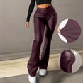 thumbnail image 2 of AHTJRT Leather Pants for Women Midweight Flare Bottoms with Pockets Metallic Retro Style Waterproof Motorcycle Full Length Trousers Wine XS, 2 of 8