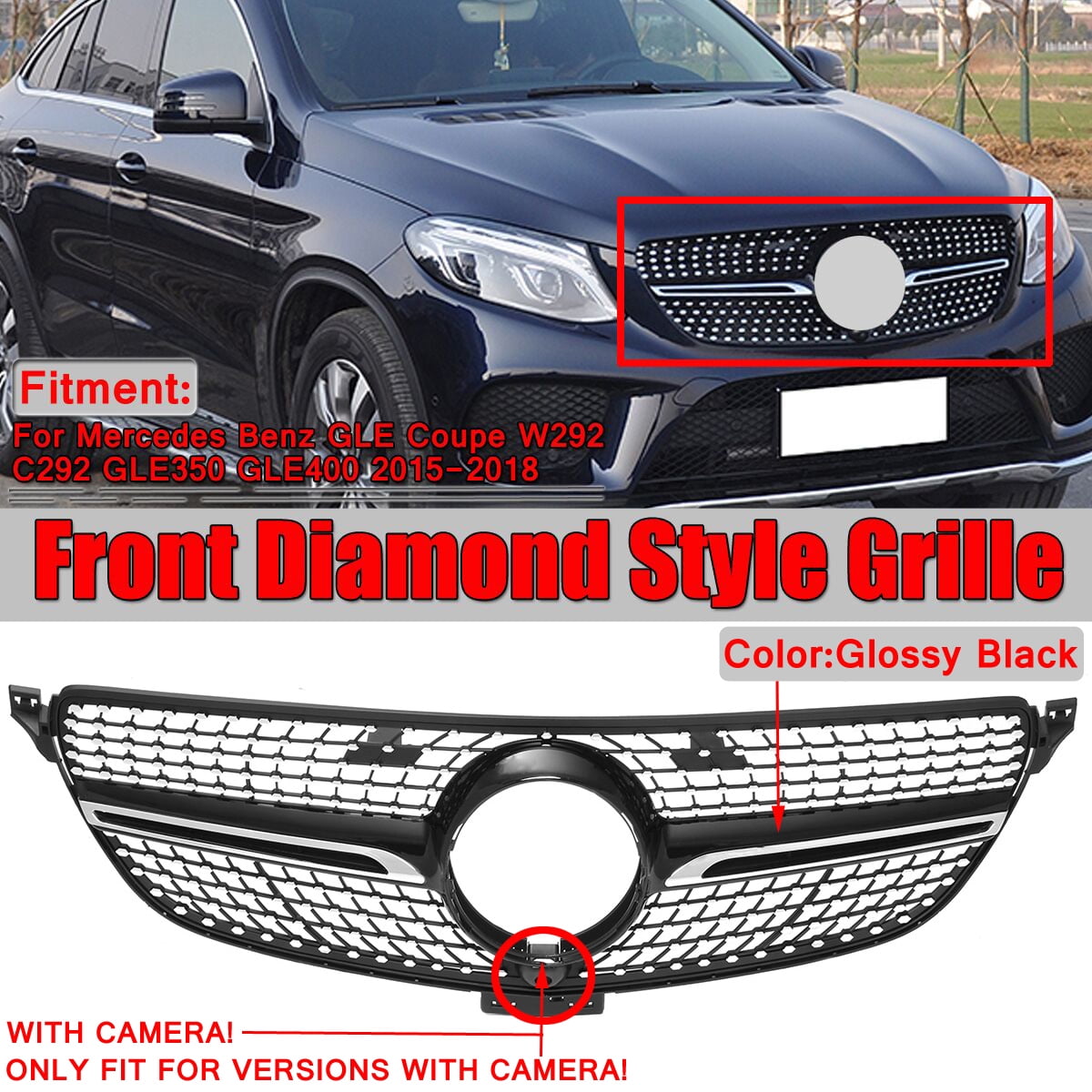 Diamond Front Grille Grill For Mercedes Benz GLE Coupe W292 C292 GLE350