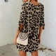 thumbnail image 3 of Honeeladyy - Vestido informal con estampado de leopardo para mujer, camiseta holgada de verano, manga corta, cuello redondo, minivestidos de calle, color caqui, 3 of 8