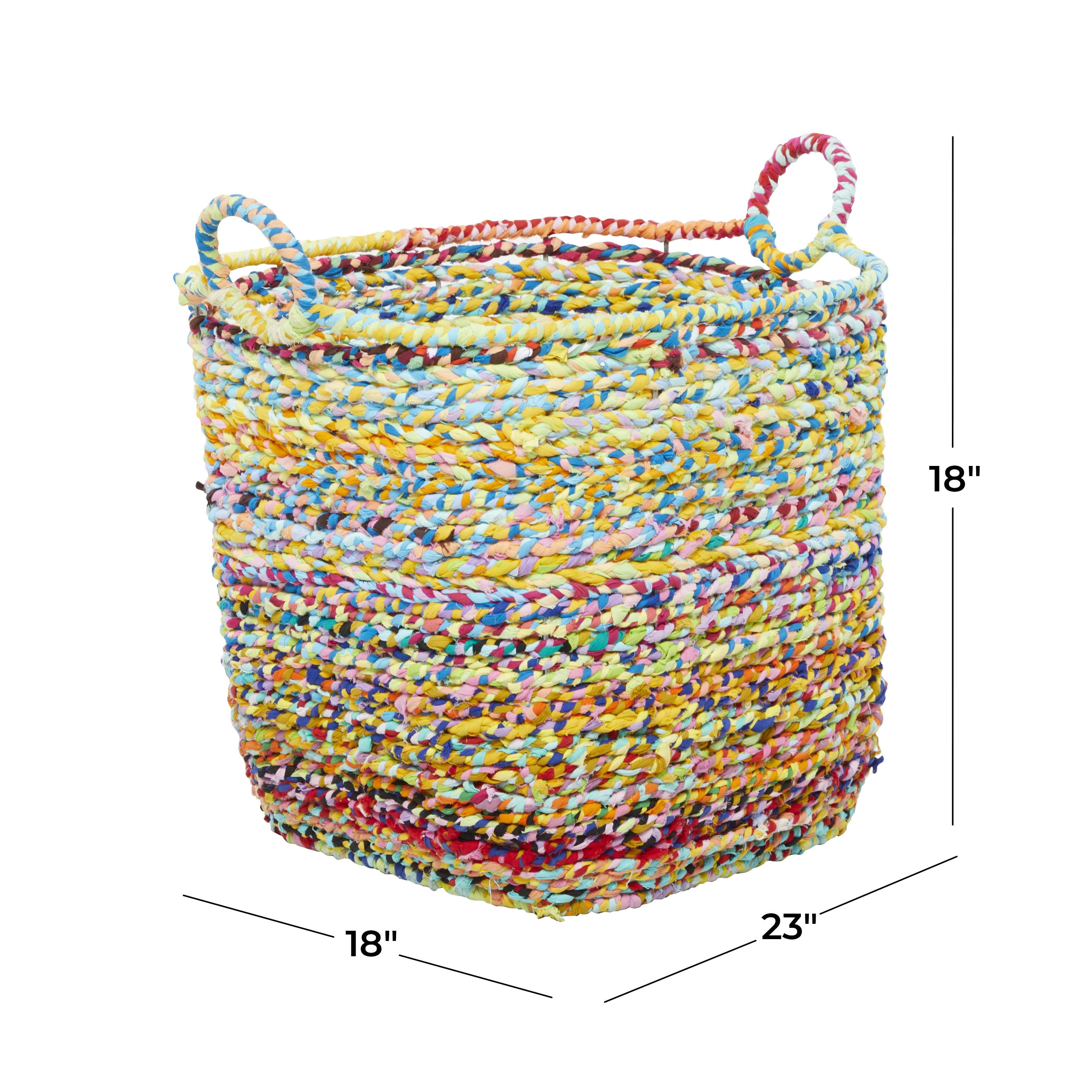 CosmoLiving by Cosmopolitan 23" x 18" Multi Colored Cotton Fabric Handmade Storage Basket with Handles, 1-Piece