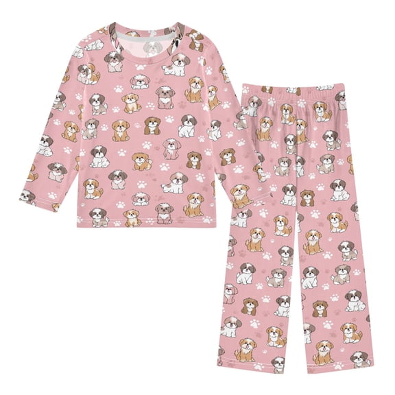 Cute Dog Paws and Dog Cozy Soft Long Sleeves Top and Pants 2 Piece Cool Pjs Pajamas Set Sleepwear Size 3-11Y
