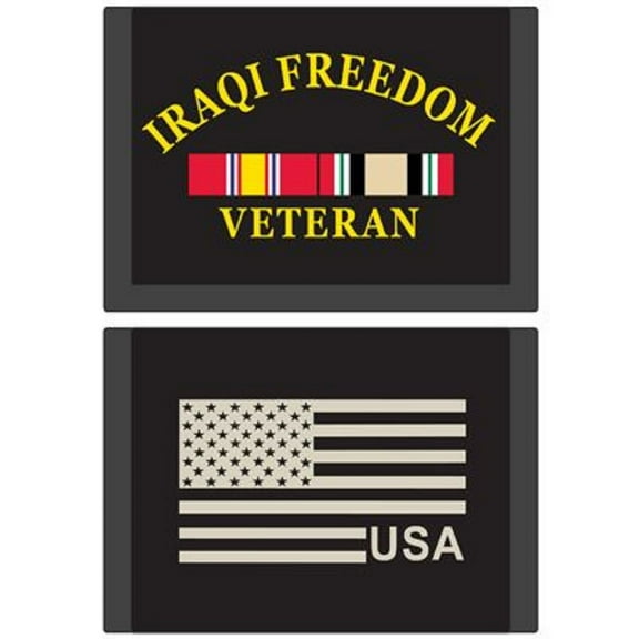IRAQI FREEDOM WALLET - IRAQI FREEDOM VETERAN Services, USA Flag - Heavy Duty Trifold Nylon Wallet - 3.5" x 5"