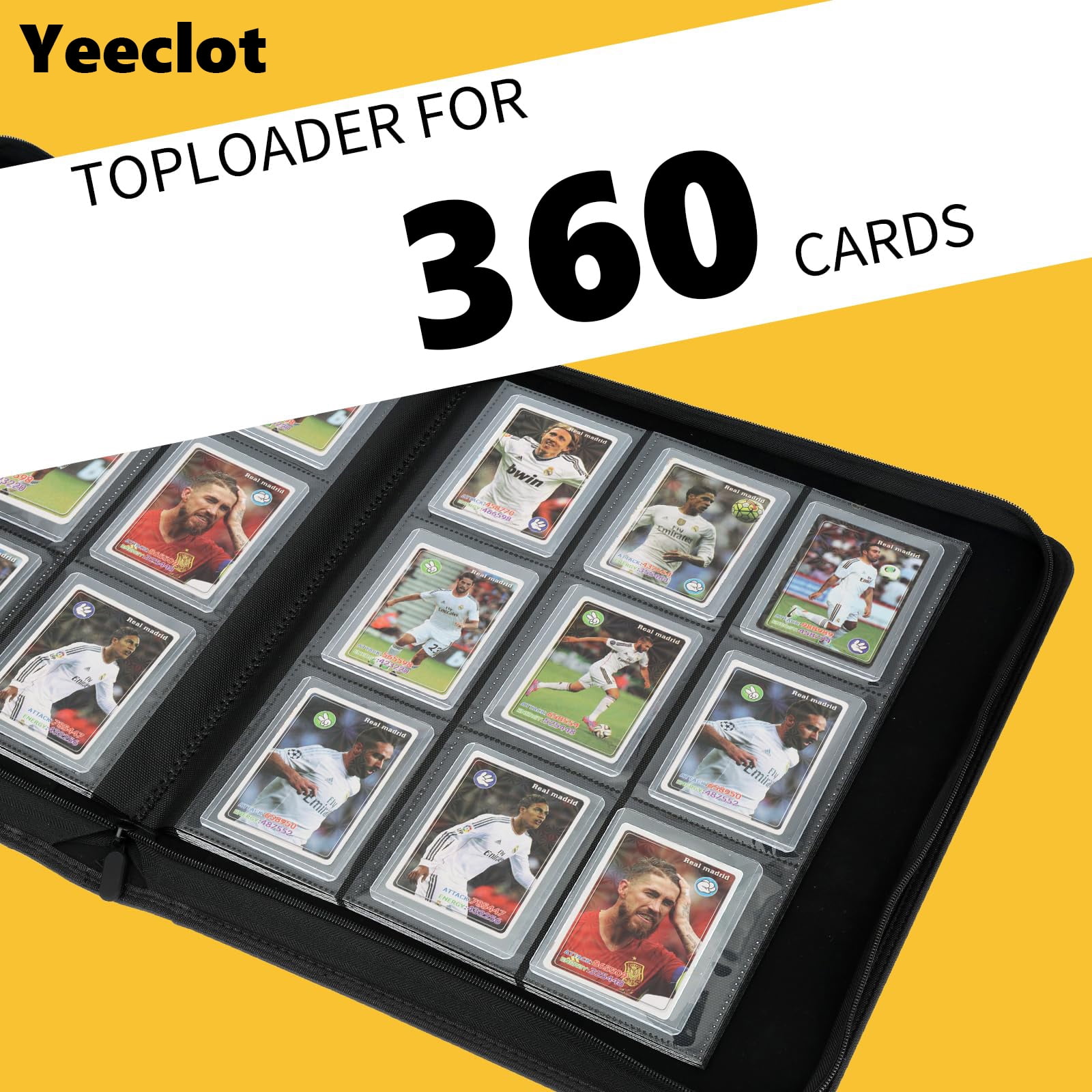 Toploader Binder, Holds 360 Toploaders, 9 Pocket Top Loader Binders with Sleeves for 3" x 4" Toploader Hard Cases, 20 Double Sided Pages, Compatible with Sports Card, Black