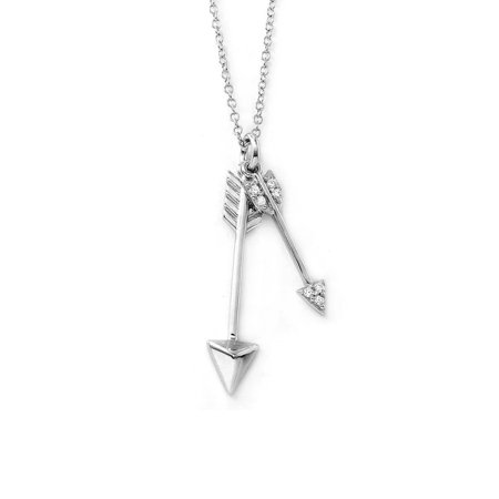 Silver Arrows Pendant Necklace - 925 Sterling Silver/Cubic Zirconia Stones - Arrow Necklace